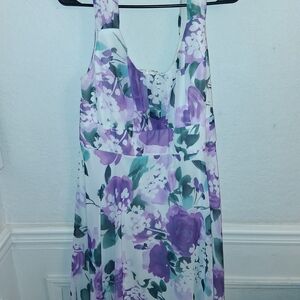 Connected Apparel Purple and White Floral Dress